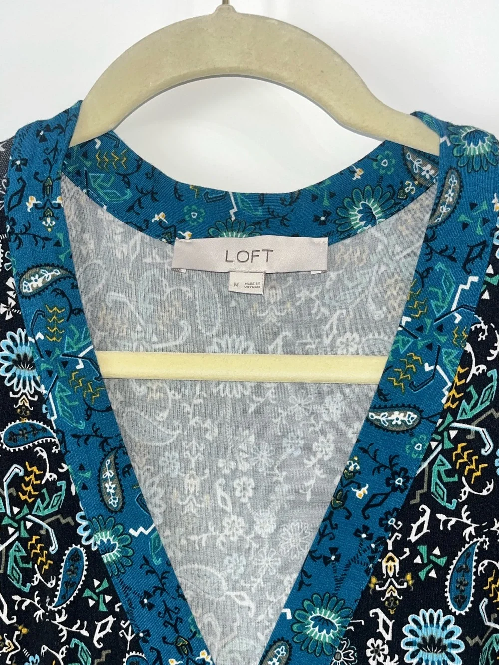 LOFT Teal Blue and Black Floral Maxi Dress Paisley Details V Neck Medium - Picture 4 of 9
